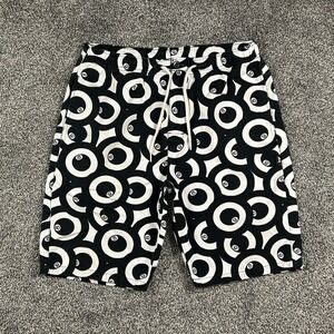 Stussy Men Small Eight Ball AOP Shorts Drawstring White Black Rare 8 Ball Bottom